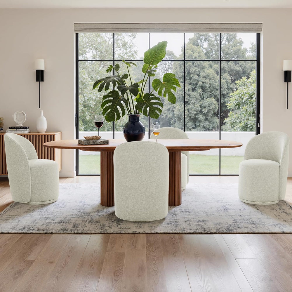 360° Swivel Dining Chair, Fabric Barrel Accent Chair, Beige | Modern Upholste...