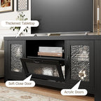 Garvee Farmhouse TV Stand for 55 Inch TV, Entertainment Center with Acrylic Door & Adjustable Shelves, Sideboard Buffet Storage Cabinet for Living Room Bedroom, Black
