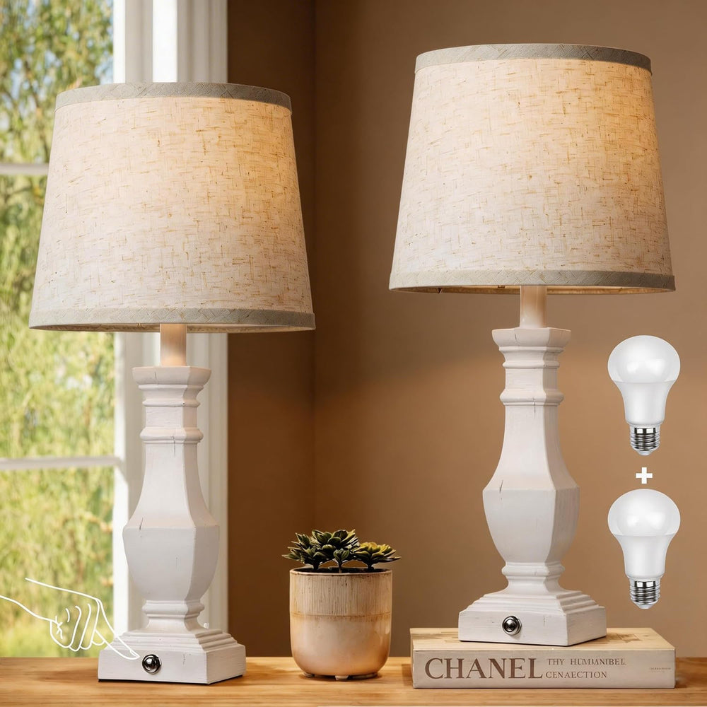 ROTTOGOON Dimmable Table Lamps Set of 2, Rustic Farmhouse Table Lamps for Liv...