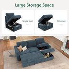 HONBAY Modular Sectional Sleeper Sofa with Pull Out Bed, L Shaped Sofa with Storage, Modular Sectional Couches for Living Room, Blue