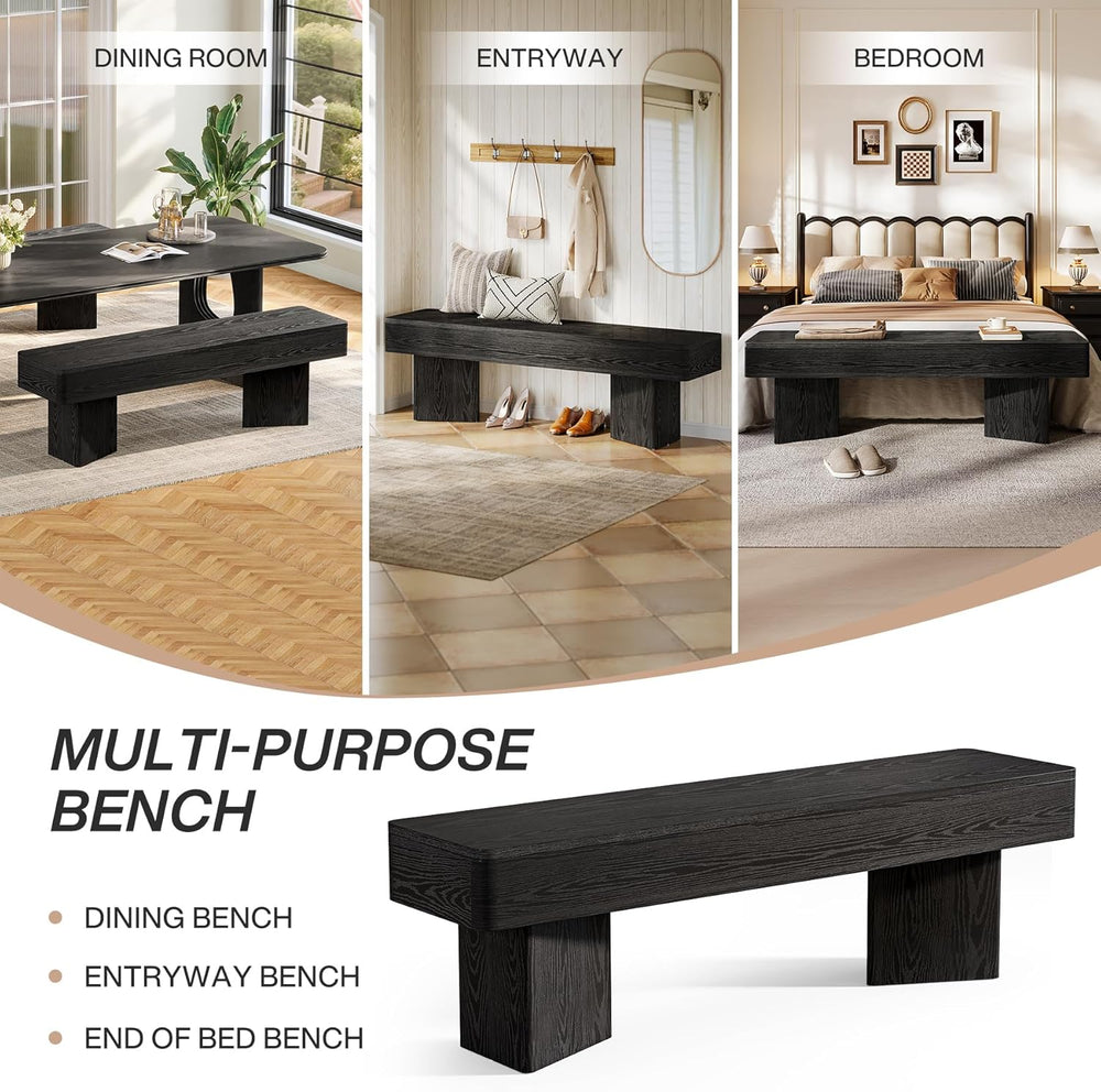 Tribesigns 47.24" Dining Bench, Modern Black Dining Table Bench with Stu...