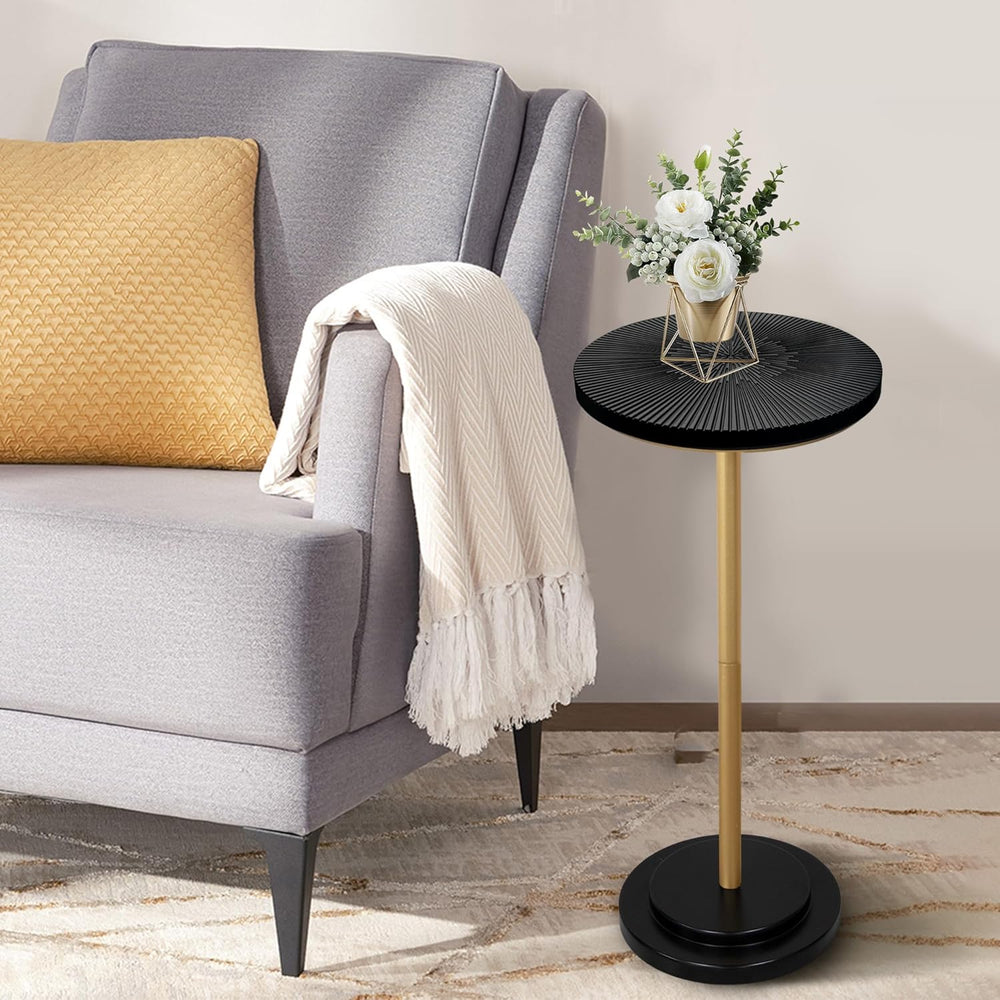 COVLON Drink Table, Small Pedestal Side Table with Wooden Carved Top for Livi...