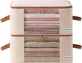 Canvas Clothing Storage 2 Bags Clothes Organizer folding fabric bags for sweaters, clothing, garment, bedding, quilt, linens, large folding organizers with zip & window, mothproof underbed space saver