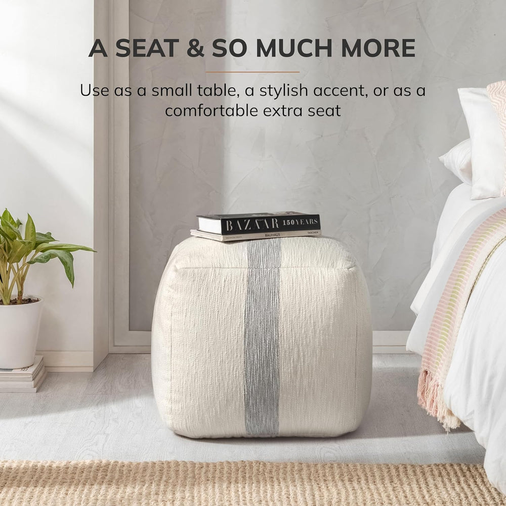 Anji Mountain Artisan Crafted Cotton Blend Pouf Ottoman | Versatile Floor Sea...