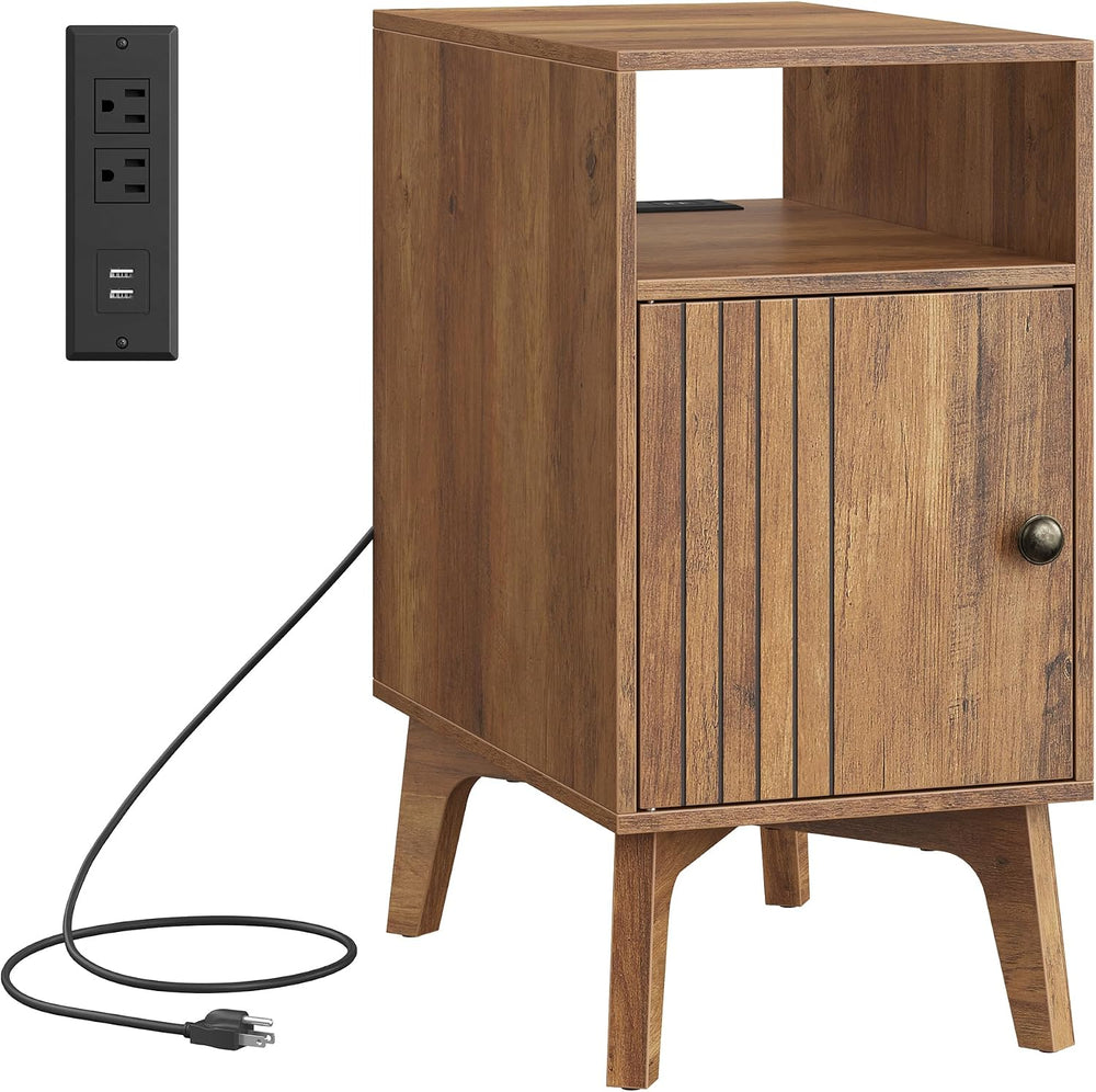 VASAGLE End Table with Charging Station, Narrow Side Table, Nightstand