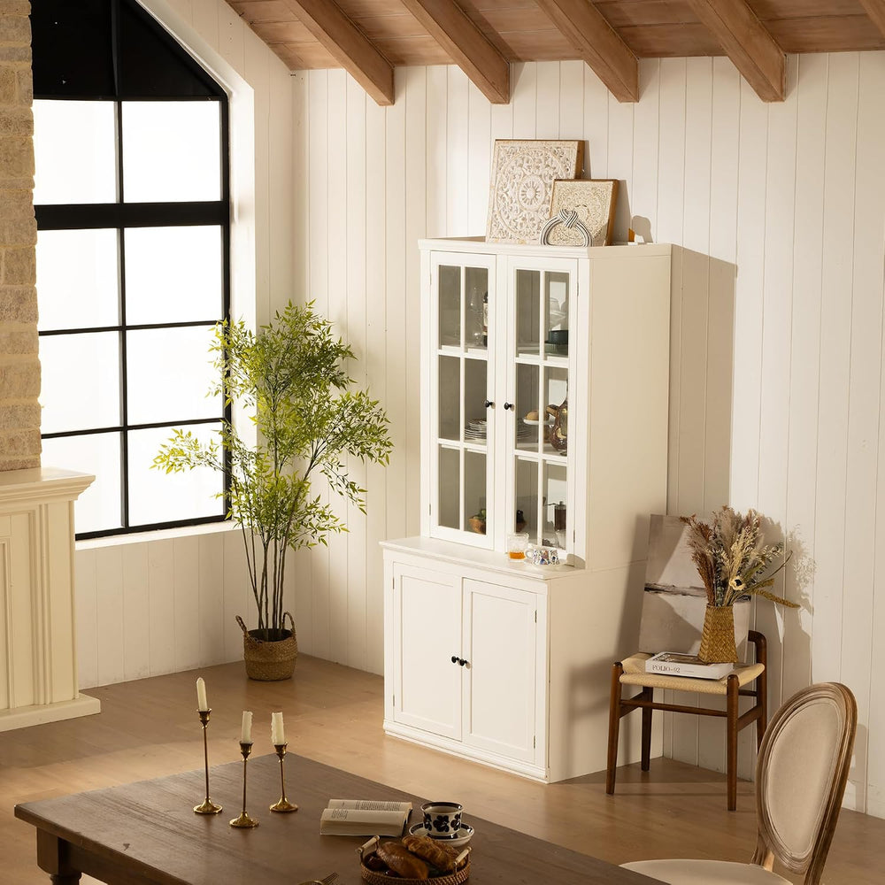 Havemies 36” Wide Freestanding Pantry with Glass Lattice Door, 75” Tall Farmh...