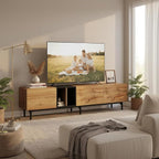 Modern 76.8" TV Stand for TVs Up to 80", Wooden Entertainment Center with 3 Cabinets & Open Shelves, Media Console with Storage for Living Room, Bedroom & Entertainment Spaces