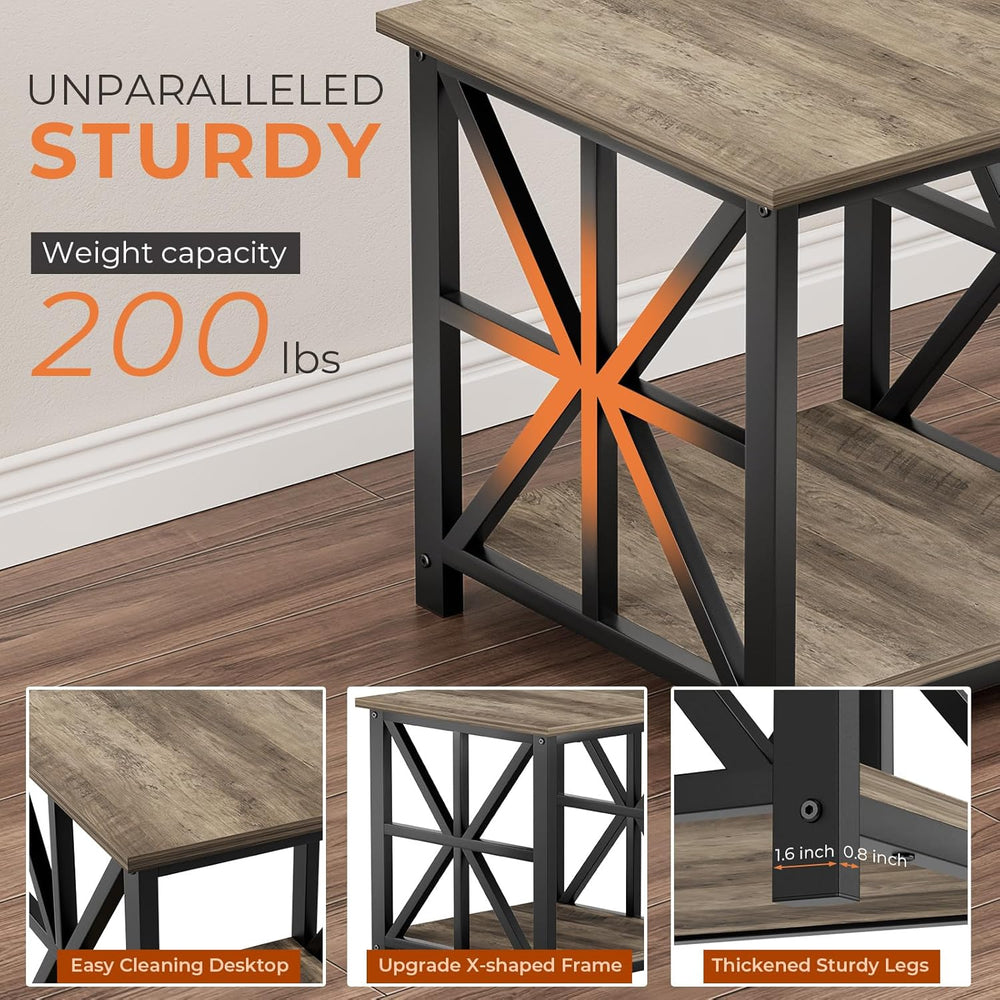 GreenForest Large End Table with X-Shaped Metal Frame for Living Room