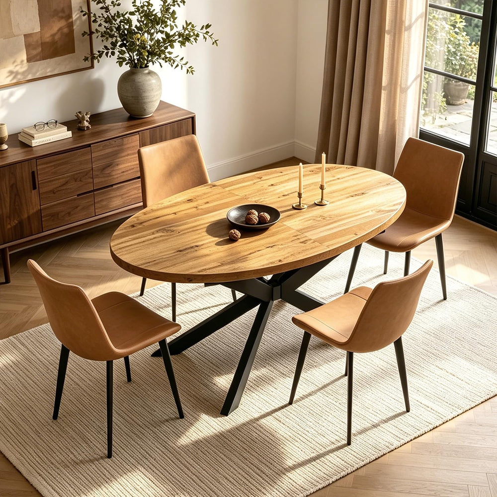63"-78.7" Extendable Oval Dining Table Set for 4 | 5 Piece Large Ro...