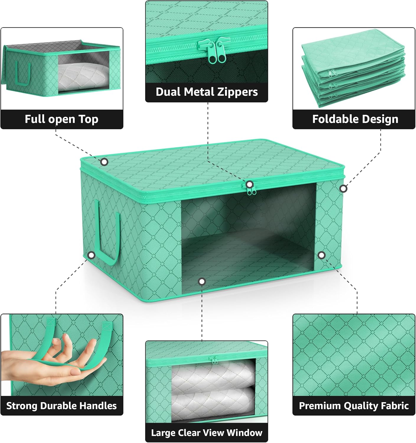 Sorbus Medium Clothes Storage Bags - Foldable Blanket Storage Bins for Organizing Bedroom, Closet, Clothing, Comforter, Organization with Clear Window, Lids and Carry Handles - Set of 6