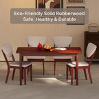 Ahomly 5-Piece Dining Table Set for 4,Solid Wood Kitchen Table Set with 4 Upholstered Linen Chairs, Space-Saving Dining Room Furniture for Apartment, Home, Dark Cherry/Grey