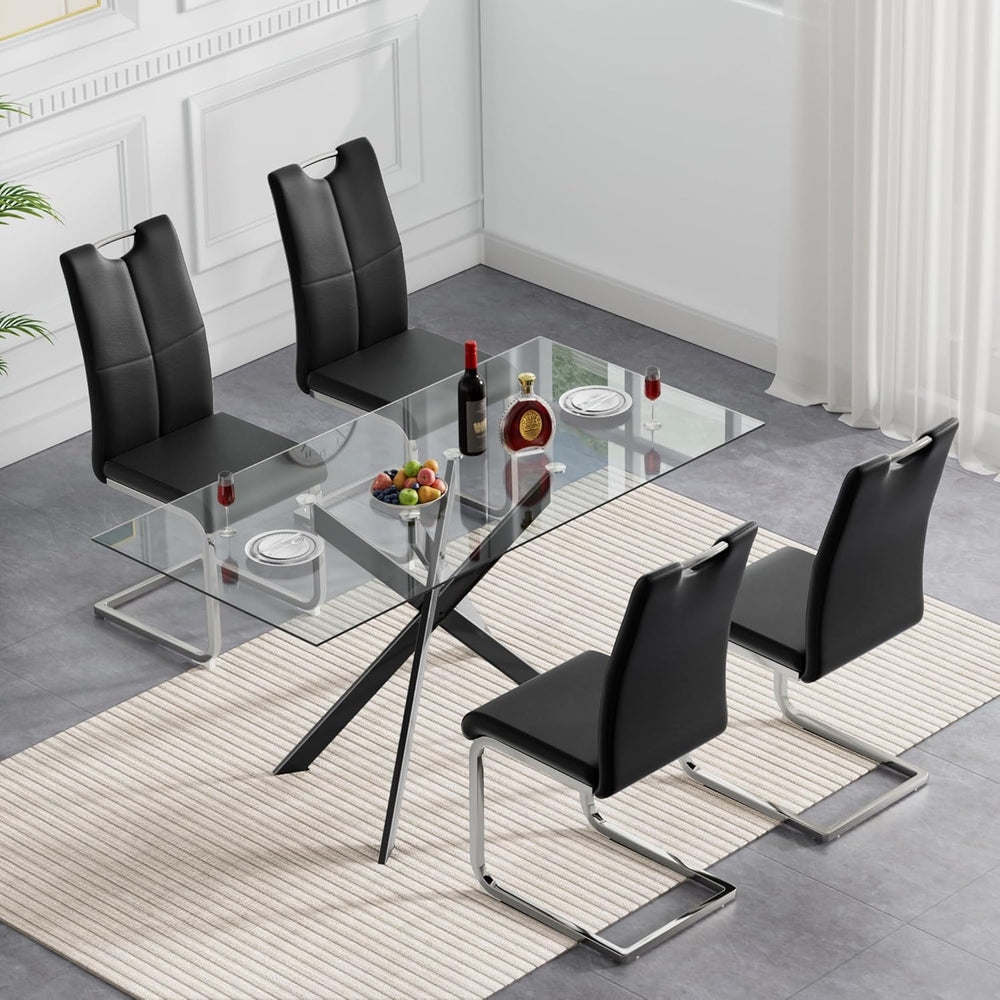 51 Inch Glass Dining Table Set for 4, Rectangular Tempered Glass Kitchen Tabl...