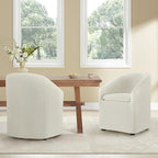 Upholstered Dining Chairs with Casters, Washable Cover Modern Dining Room Chairs with Barrel Backrest & Dual Armrest for Kitchen, Living Room, Bedroom, Linen Fabric, 2PCS