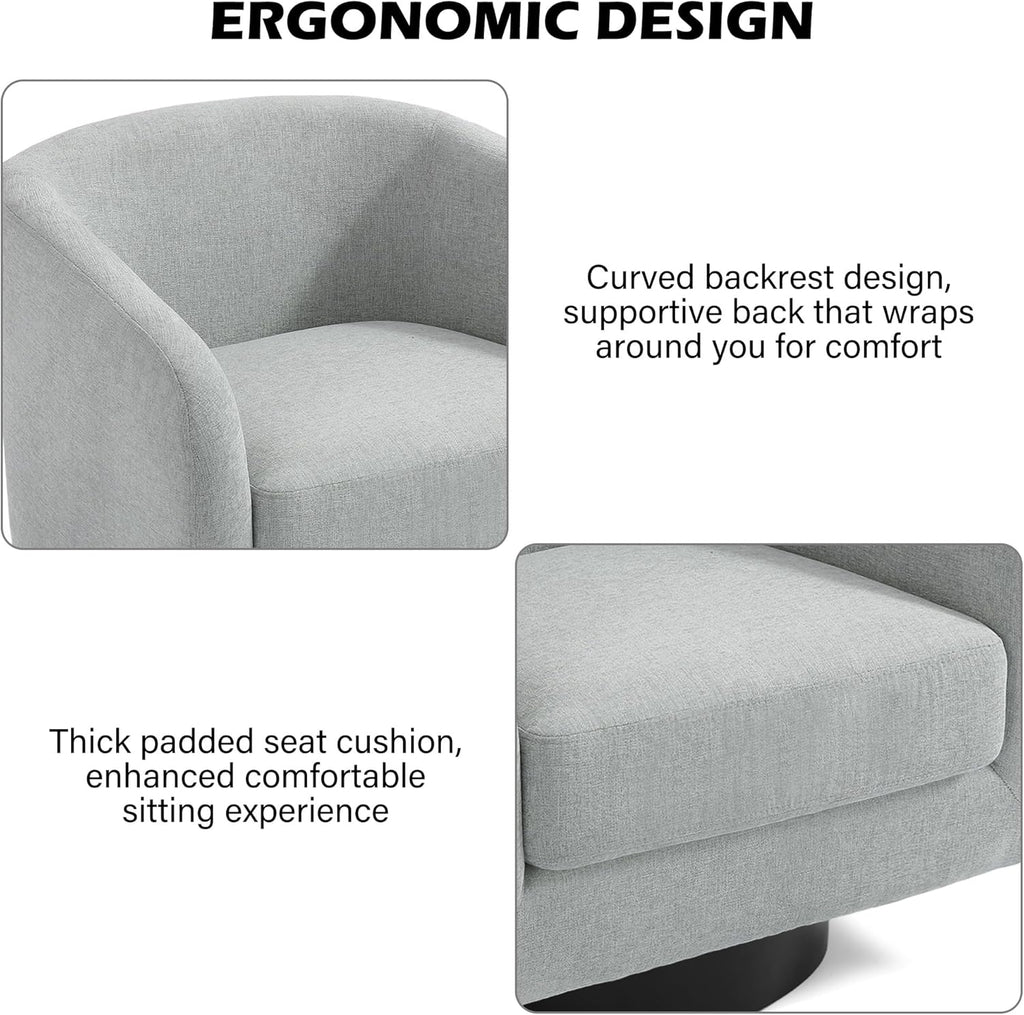 Swivel Barrel Accent Chair, Comfy Reading Armchair, Light Gray, Set of 1 | Low-Back Design | 360° Swivel | Solid Wood Frame | High-Density Foam Seat | Modern Round Style | For Living Room & Bedroom