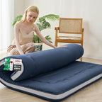 Japanese Floor Mattress, 4" Japanese Futon Mattress, Foldable & Portable Shiki Futon (shikibuton), Roll Up Thicken Sleeping Tatami Mat Sleeping Pad for Camping (Navy Blue, 39 x 80)