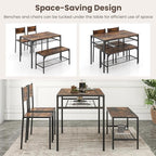 Giantex Dining Table Set for 4, Kitchen Table with Chairs & Bench, Storage Racks, Metal Frame, 4-Piece Space-Saving Dinette Set for Dining Room, Breakfast Nook, Small Space, Apartment,Rustic Brown