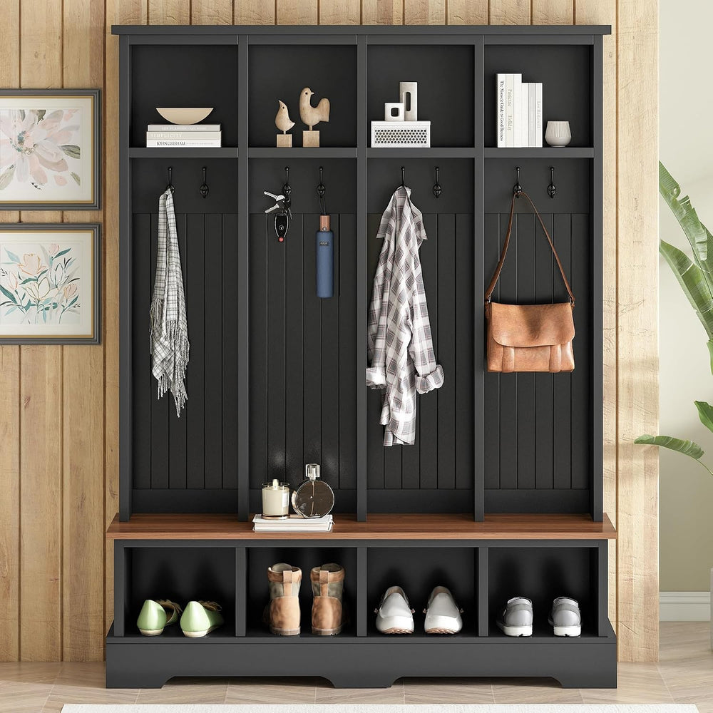 Merax Farmhouse Hall Tree with Bench and Shoe Storage, 59" Entryway Benc...