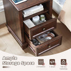 SAVOR LIFE Farmhouse Nightstand with Charging Station, Walnut | End Tables Bedroom with 2 Drawers, Traditional Night Stand with Open Shelf & Thickened Top & Square Wooden Legs