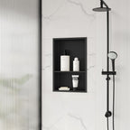 Stainless Steel Shower Niche 18" X 12", No Tile Needed Wall Niche Double Shelves, Recessed Shower Shelf for Bathroom Storage, Matte Black