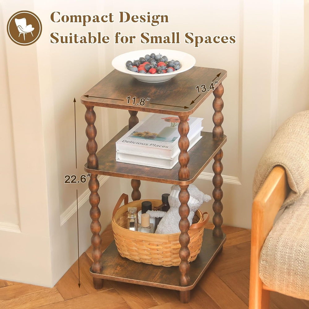 Fultyle Small Side Table, 3-Tier End Table with Shelf, Vintage Nightstand