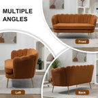 59" Wide Loveseat Sofa, Chenille Upholstered Small Couch | Petal-Shaped Design, Modern Leisure Sofa with Gold Metal Legs, 450LBS Solid Support, Mini Room Couch for Bedroom, Caramel