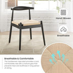 Farini Mid Century Modern Dining Chairs Set of 2, Solid Wood Frame Kitchen Chairs with Woven Upholstered Seat for Dining Room & Breakfast Nook,Black-Beige