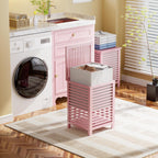 SMIBUY Double Laundry Hamper with Lid, 120L Bamboo Laundry Basket with Removable Liner Bag, 2-Section Clothes Divider Laundry Sorter for Laundry Room, Bathroom, Bedroom (Pink)