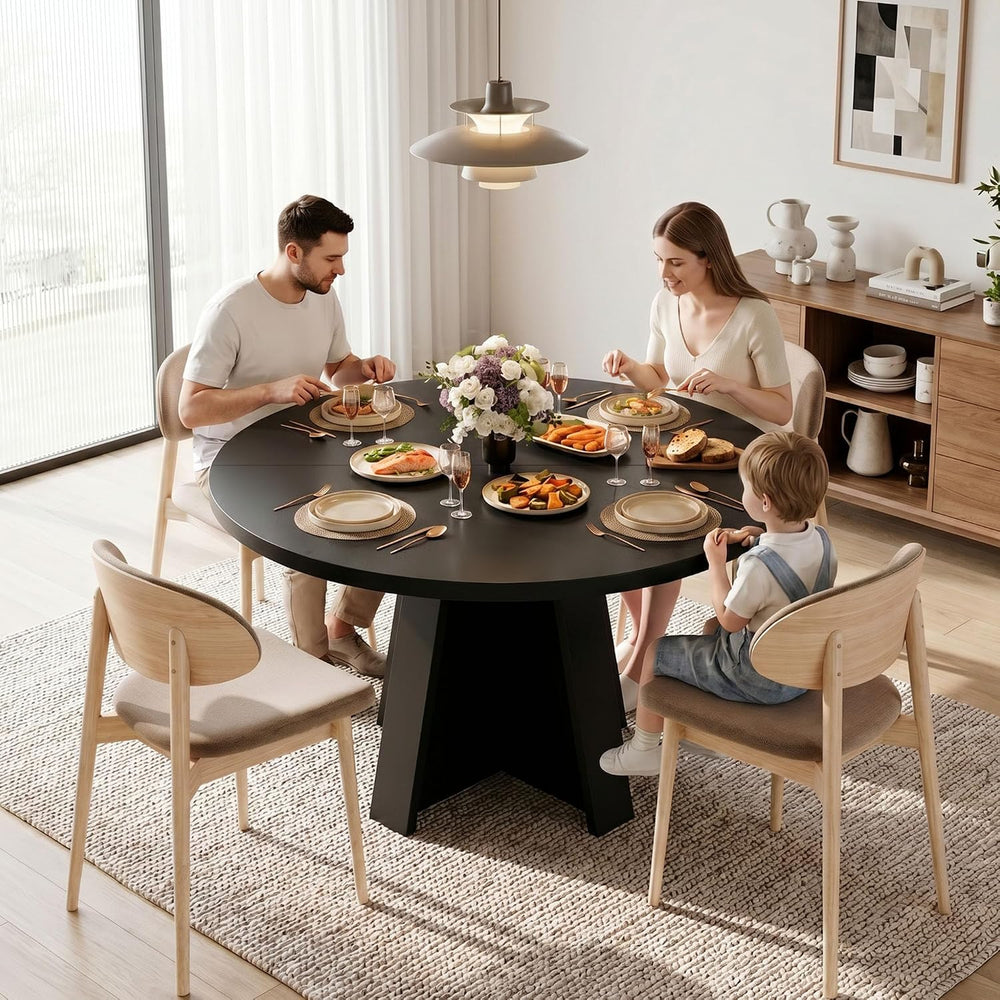 iPormis 47 Inches Round Dining Table for 4-6 People, Modern Wooden Kitchen Ta...