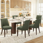 COLAMY Upholstered Dining Chairs Set of 6, Mid Century Modern Kitchen Chairs with Back, Farmhouse Fabric Side Dining Room Chairs with Wood Legs for Dining Room Restaurant, Green