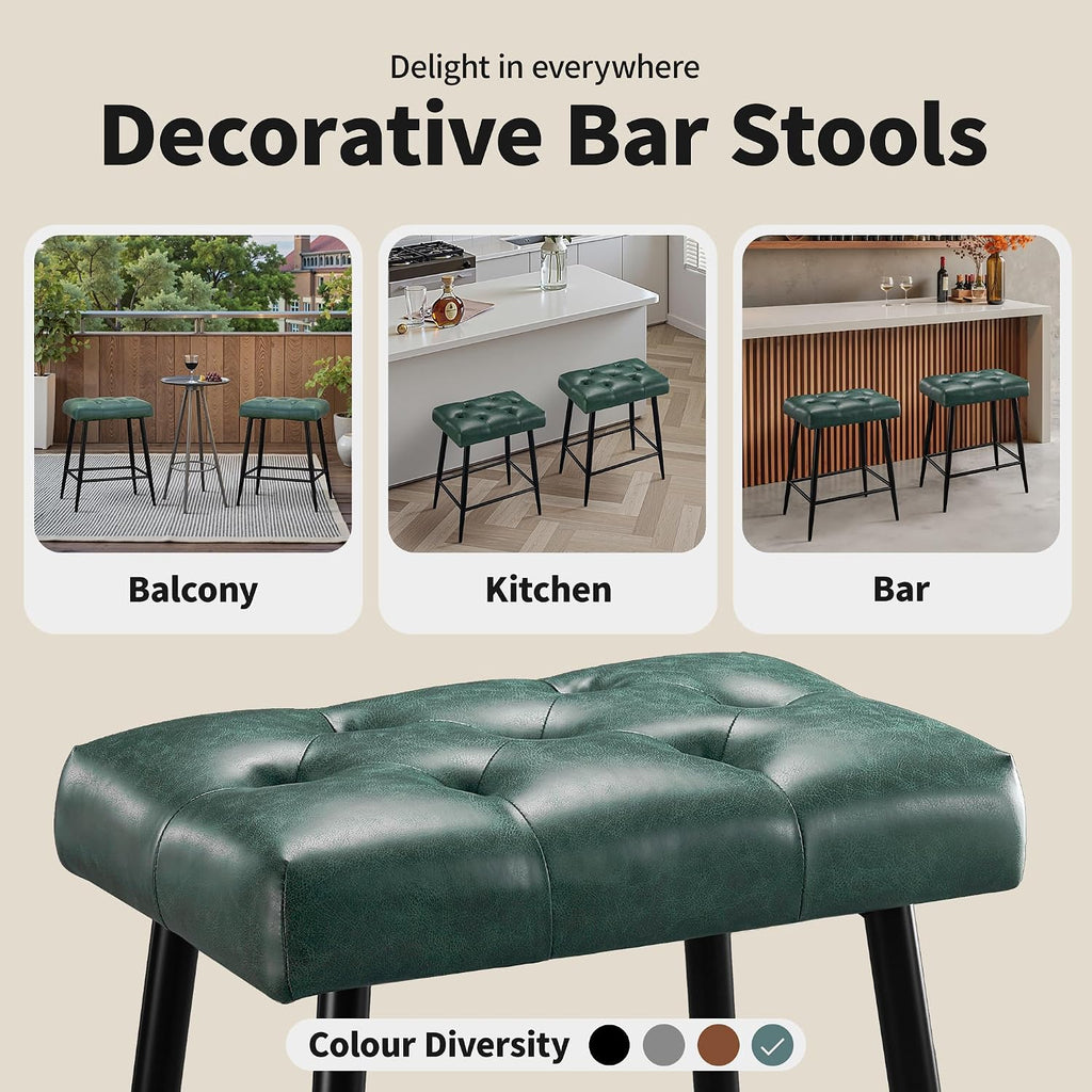 STOOLINK Bar Stools Set of 2, 24 Inch Counter Height Bar Stool for Kitchen Island, Modern Bar Hight Stools with Sturdy Metal Base and Thickened Saddle Cushion, 330Lbs, Green
