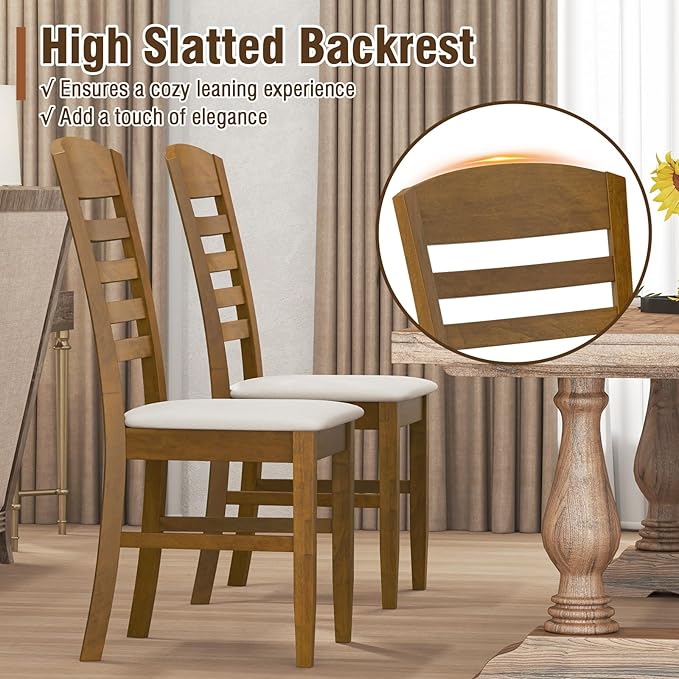Giantex Wooden Dining Chairs Set of 4, Upholstered Kitchen Side Chairs w/Rubber Wood Frame & High Ladder Back, Padded Seat, Farmhouse Armless Dinette Chairs for Dining Room, Living Room