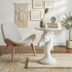 Modern Horse Statue Side Table - Round Faux Marble Top Accent Pedestal with Sculpture Base for Entryway & Living Room, White