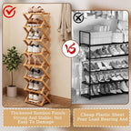 Bamboo Shoe Rack, Portable Folding Storage Rack, No Installation | Eight Layers Of Primary Colors, Free Standing Design, Ideal For Entryway, Closet, Dorm, Small Spaces