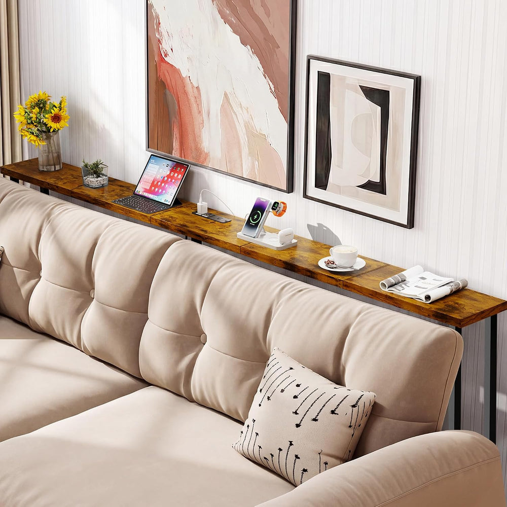 GRLEAF 63" Narrow Console Sofa Table with Built-in Power Strip (2 AC Out...
