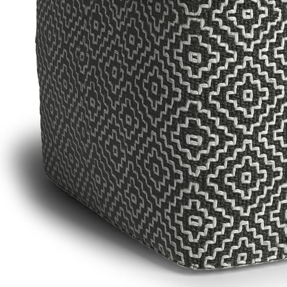 SIMPLIHOME Brody 18" Wide Square Pouf in Distressed Black Vegan Leather ...