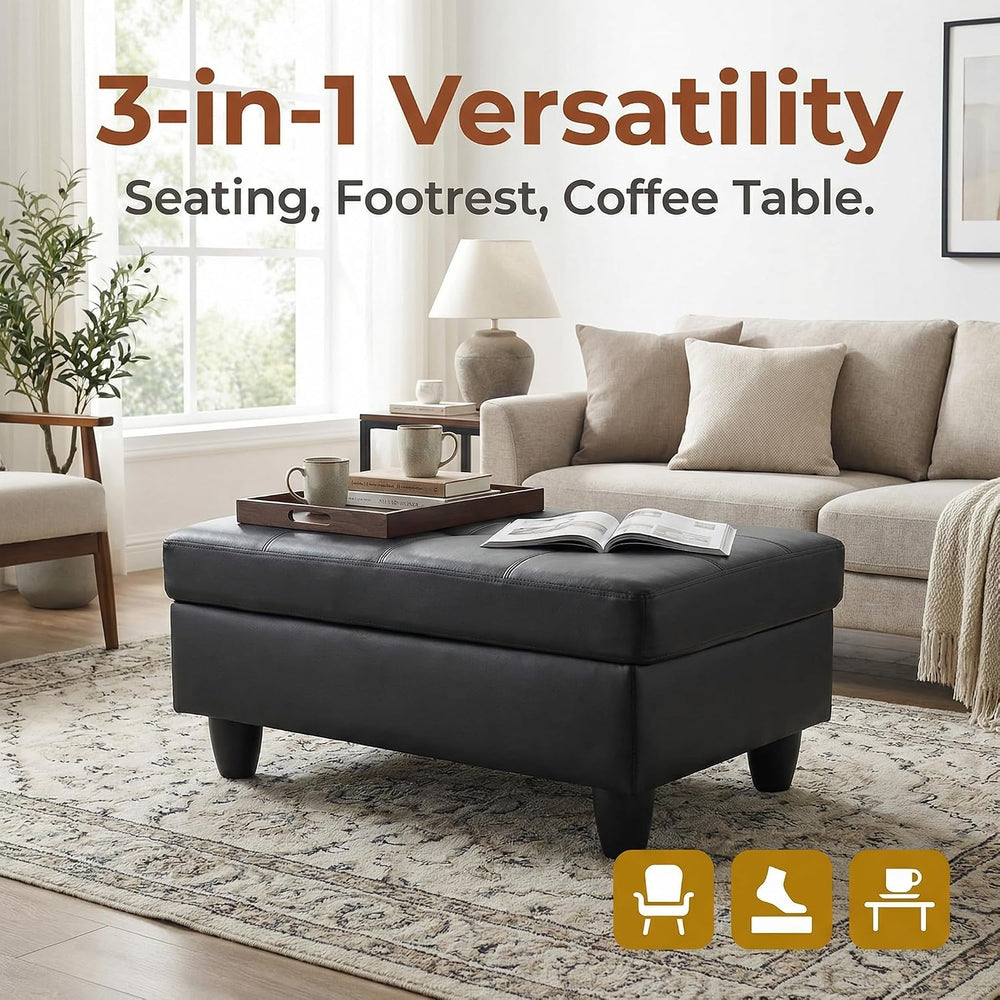 Large Faux Leather Ottoman Foot Rest Stool with Storage,33 in x 22 in x 17 in...