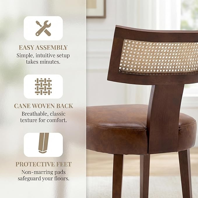 HNY Mid Century Modern Rattan Dining Chairs Set of 6, Farmhouse PU Leather Up...