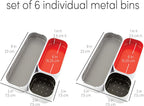 Three by Three Seattle 6 Piece Shallow Metal Organizer Tray Set for Storing Makeup, Stationery, Utensils, and More in Office Desk, Kitchen and Bathroom Drawers (1 Inch, Red Dots and Stripes)