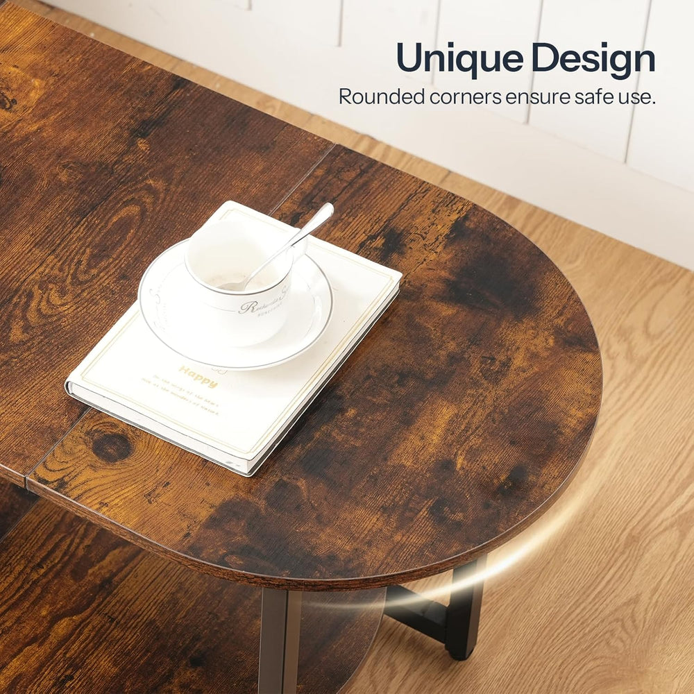 HOOBRO Coffee Table for Living Room, Oval Small Coffee Table with 2-Tier Open...