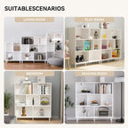 Wood Cube Storage Organizer White Bookshelf - 3-Tier Freestanding Storage Cabinet with Legs for Home Office, 7-Cubes Open Shelf