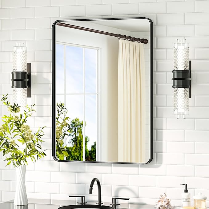 TETOTE Black Bathroom Mirror 22 x 30 Matte Black Metal Framed Vanity Mirror, ...