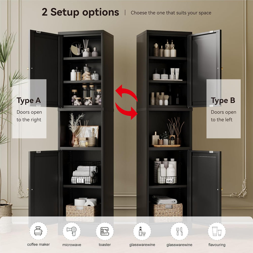 YAUWOH 2-Door Metal Storage Cabinet, Tall Slim Pantry Organizer with 3 Adjust...