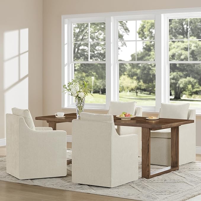 Upholstered Dining Chairs Set of 1, Washable Cover Modren Deskchair with 4 Casters & Hidden Storage for Dining Room, Living Room, Home Office, Beige, 1 Box