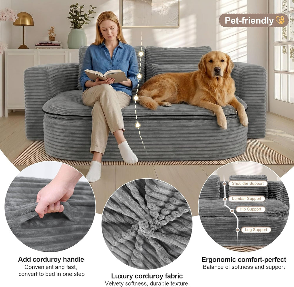 75'' Folding Sleeper Sofa Bed, Memory Foam Fold Out Couch, Foldable F...