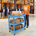 Stand Steady Tubstr 3 Shelf Utility Cart | Made in USA | Heavy Duty Tub Cart Holds Up to 300 lbs. | Storage Cart & Rolling Tool Cart for School, Office, Garage & Warehouse (32 x 24in / Blue)