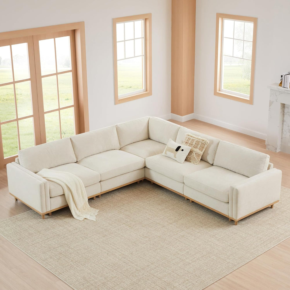 CHITA 114” Super Large Sectional Modular Sofa, Down Filled, 5 Seat, Linen | D...