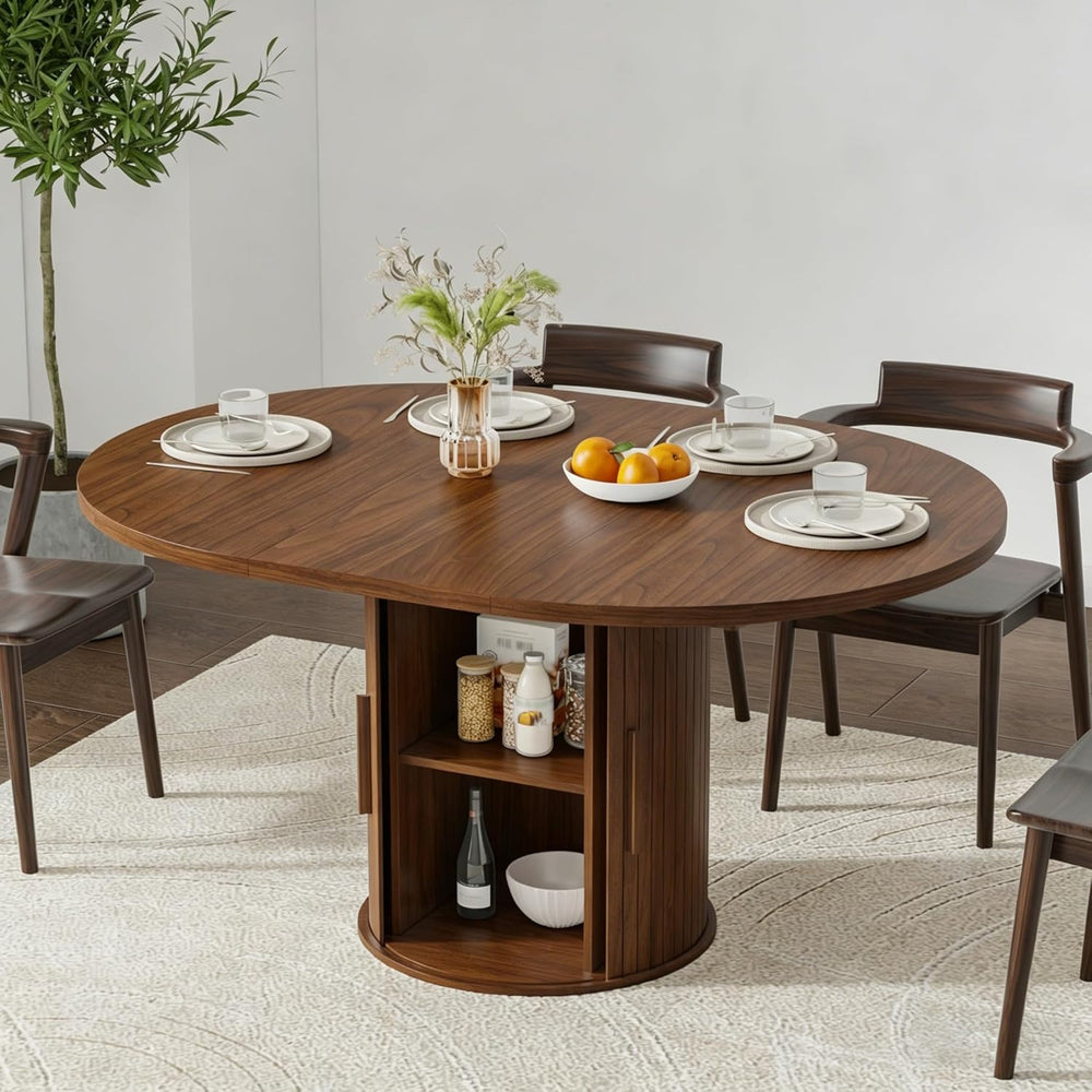 43"-59" Extendable Dining Room Table for 4-8, Round Expandable Kitc...