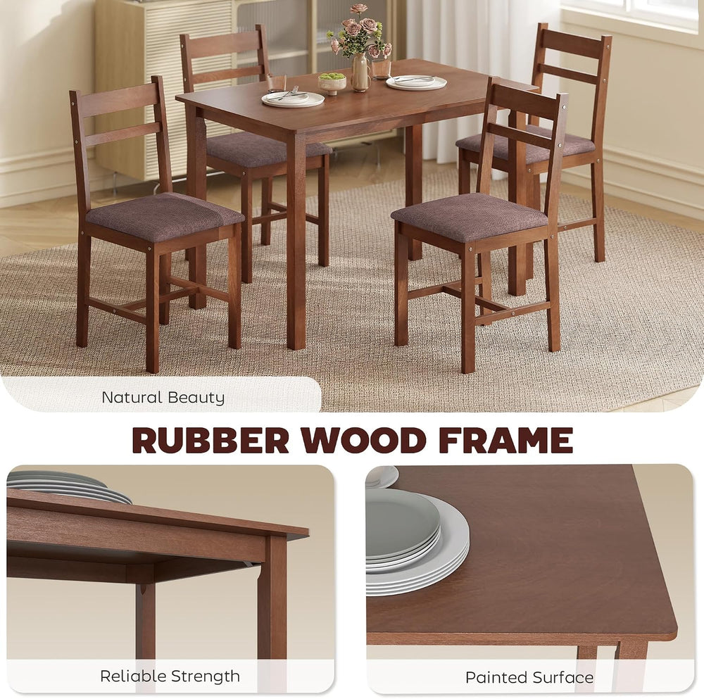 HOMCOM 5-Piece Solid Wood Dining Table Set for 4, Light Brown and Brown | Far...
