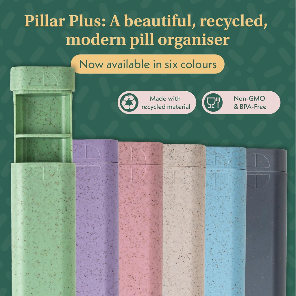 Pillar Plus - Aesthetic 7 XL Day Pill Organizer | BPA-Free Wheat Straw Medicine Case | Pretty Travel & Home Tablet Vitamin Organizer | Cute Weekly Pill Box | Travel Medicine Organizer (Lavender)
