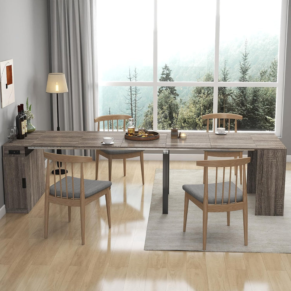 Extendable Dining Table with Built-in Power Outlet, 118” Expandable Dining Ta...